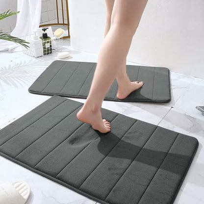 MEMORY FOAM BATH MAT PEDESTAL SET NON SLIP TOILET BATHROOM CONTOUR RUGS 3 PIECE--Grey