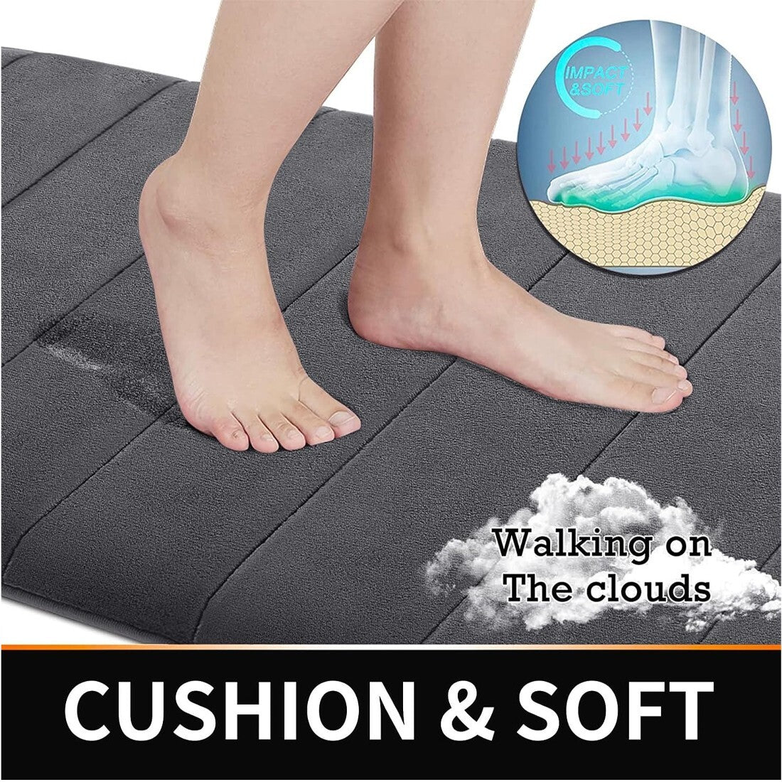 MEMORY FOAM BATH MAT PEDESTAL SET NON SLIP TOILET BATHROOM CONTOUR RUGS 3 PIECE--Grey